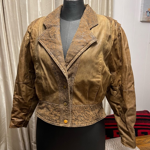 Vintage Jackets & Blazers - Vintage Adler Leather Jacket Flight Aviator Shoulder Pads Bomber Military Brown